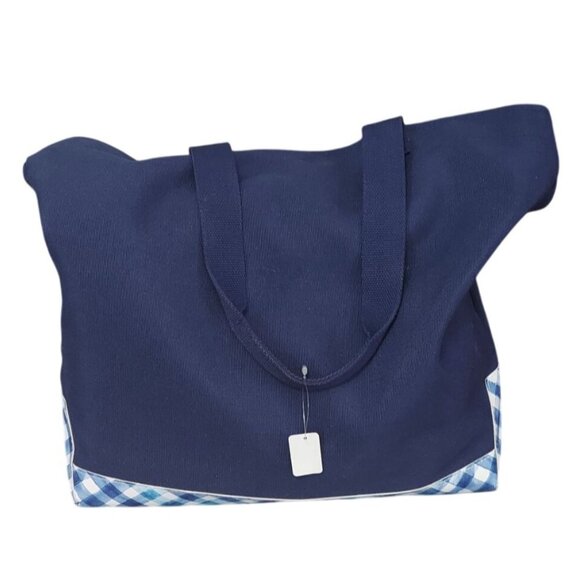 NWT Bath and Body Works Blue Gingham Tote Bag VIP Canvas Spring Plaid Beach Bag - Picture 4 of 7